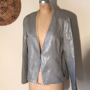 100% linen w/lite silver glaz 1 snap closure jkt
